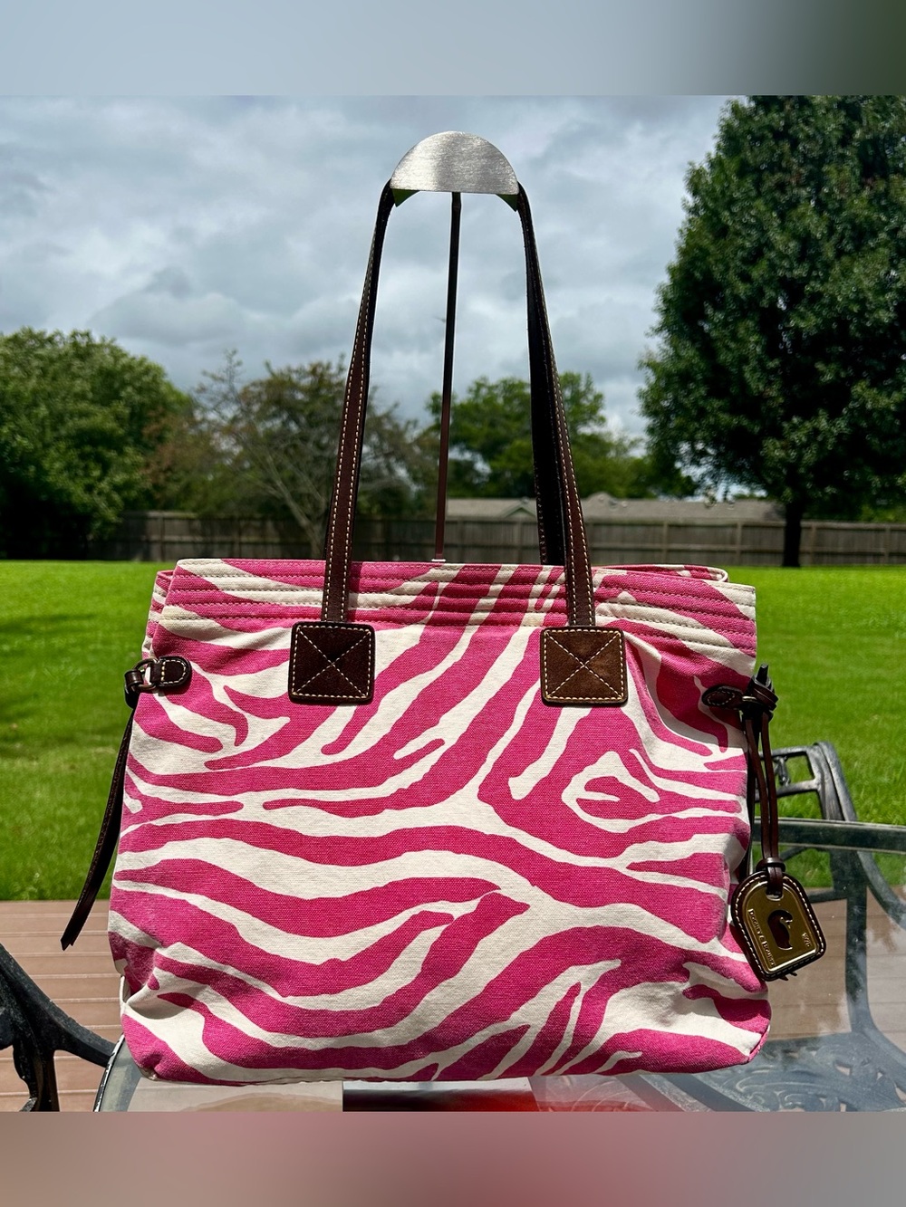 Dooney & Bourke Pink Zebra-Print Victoria Canvas Tote